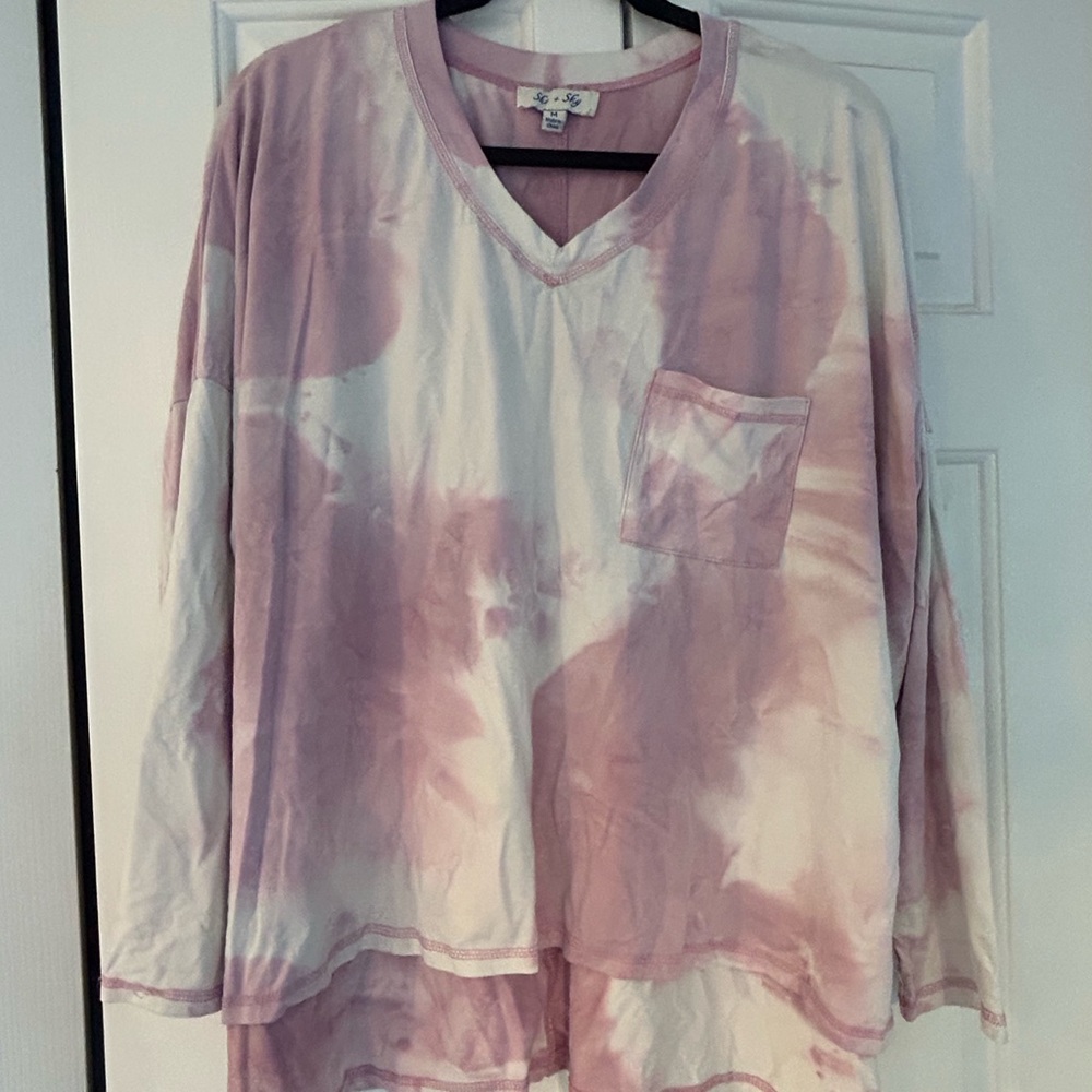She and Sky Pink Tie-Dye Long Sleeve Top